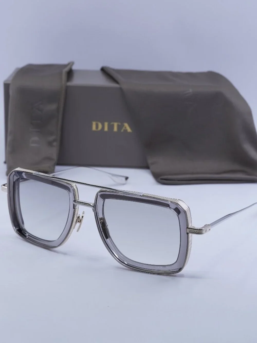 Dita DUBSIGNAL DTS465-A-02 Square Sunglasses - White Gold/Transparent Grey